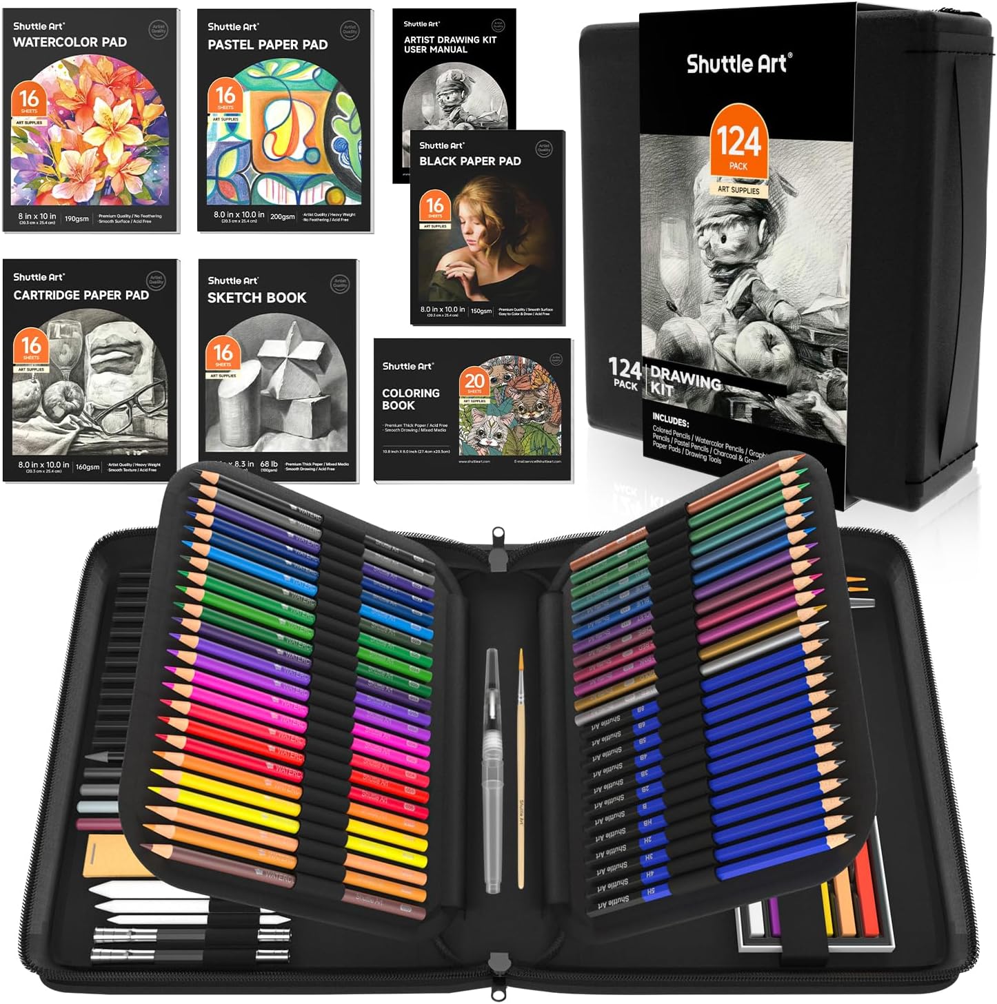 Shuttle Art 124 PCS Drawing Kit for Artists and Kids Creativity