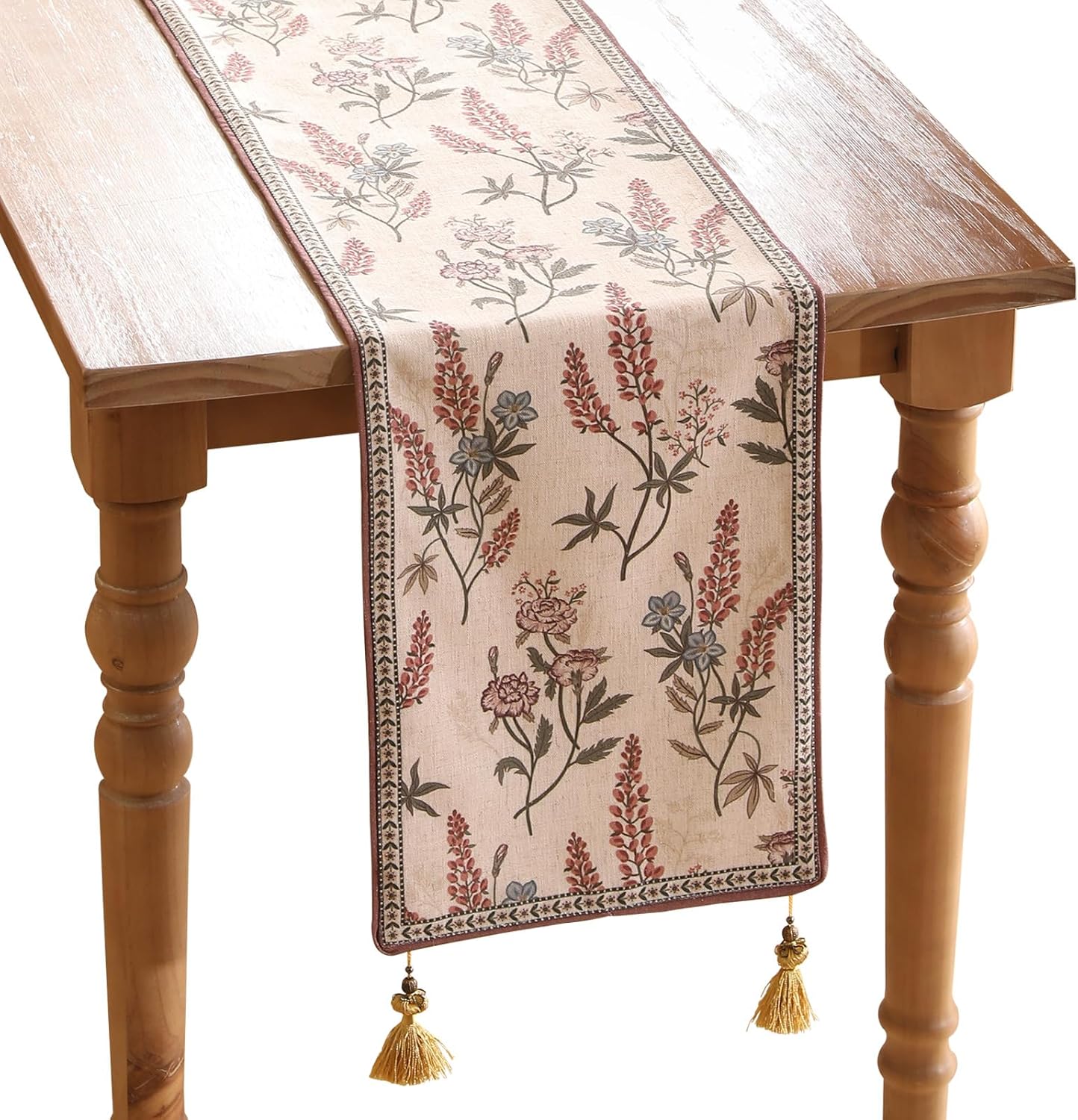 Designer Light Beige Linen Extra Long Table Runner for Home Decor