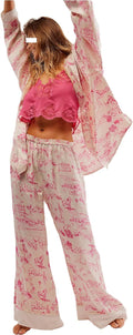 Silk Satin Floral Pajama Set for Women - Soft Wide Leg 2-Piece