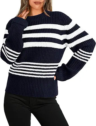 KIRUNDO 2023 Fall Winter Women's Striped Color Block Sweater