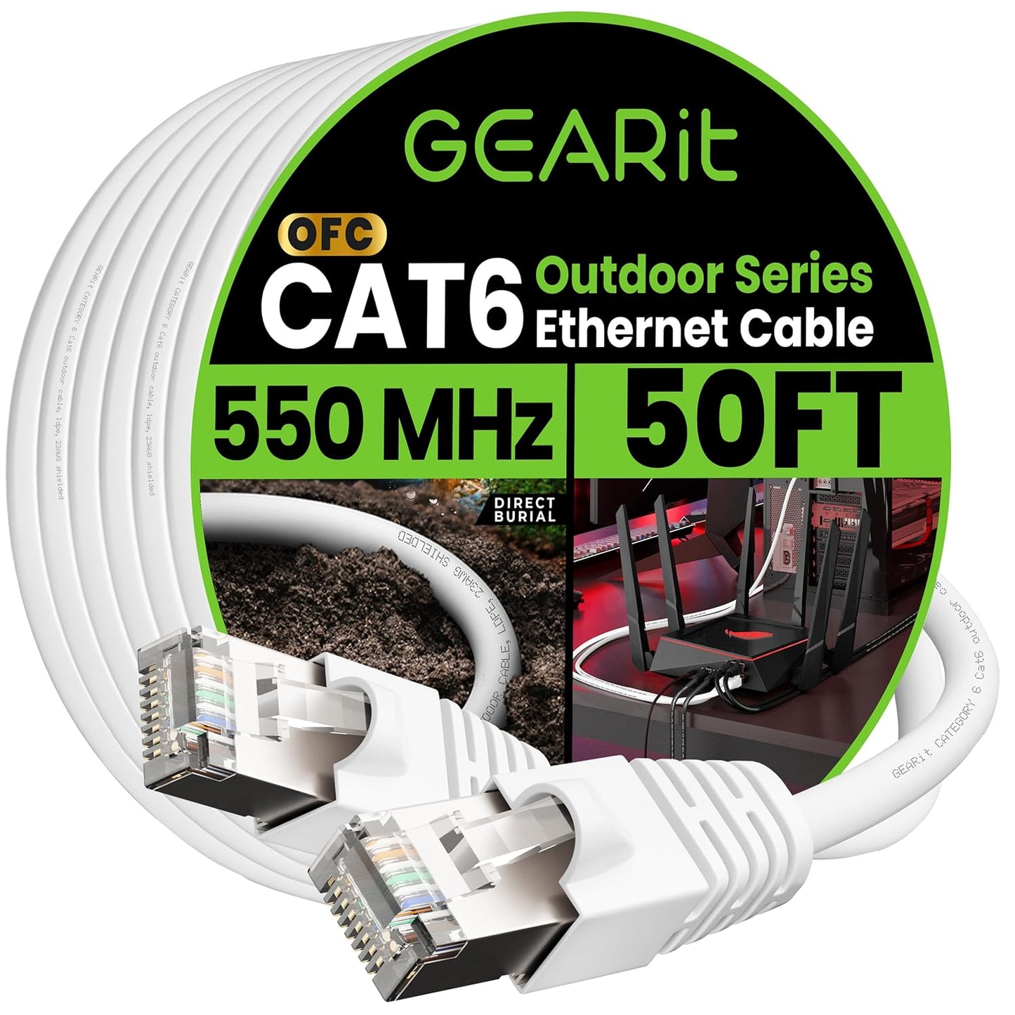 GEARit Cat6 Outdoor Ethernet Cable - Reliable 50ft Networking