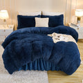 Andency Fluffy Navy Blue Comforter Set King Size - Warm Faux Fur