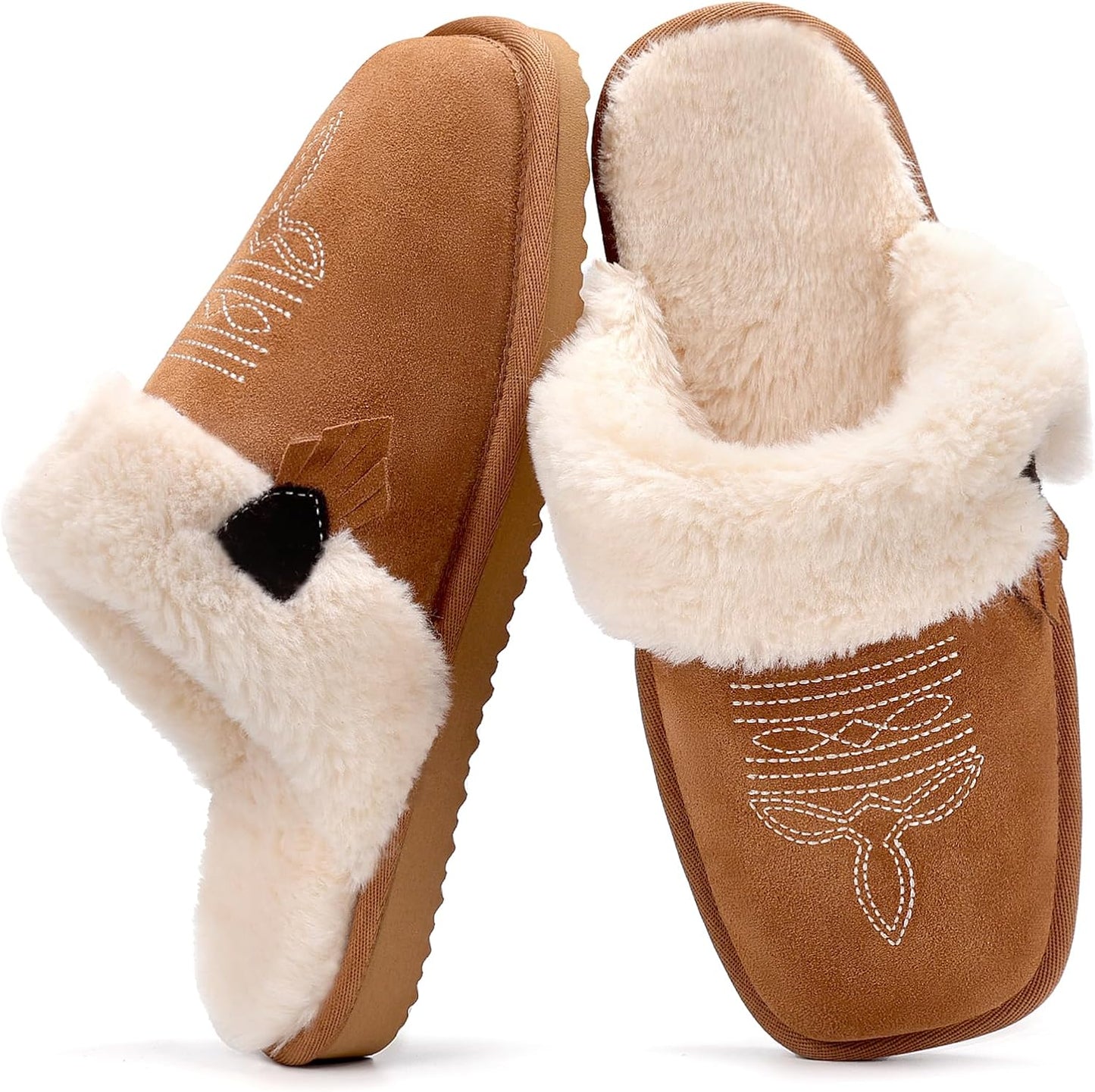 OOW Fuzzy House Slippers for Women with Memory Foam Comfort