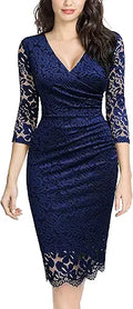 Miusol Women's Retro Deep-V Neck Ruffles Floral Lace Dress