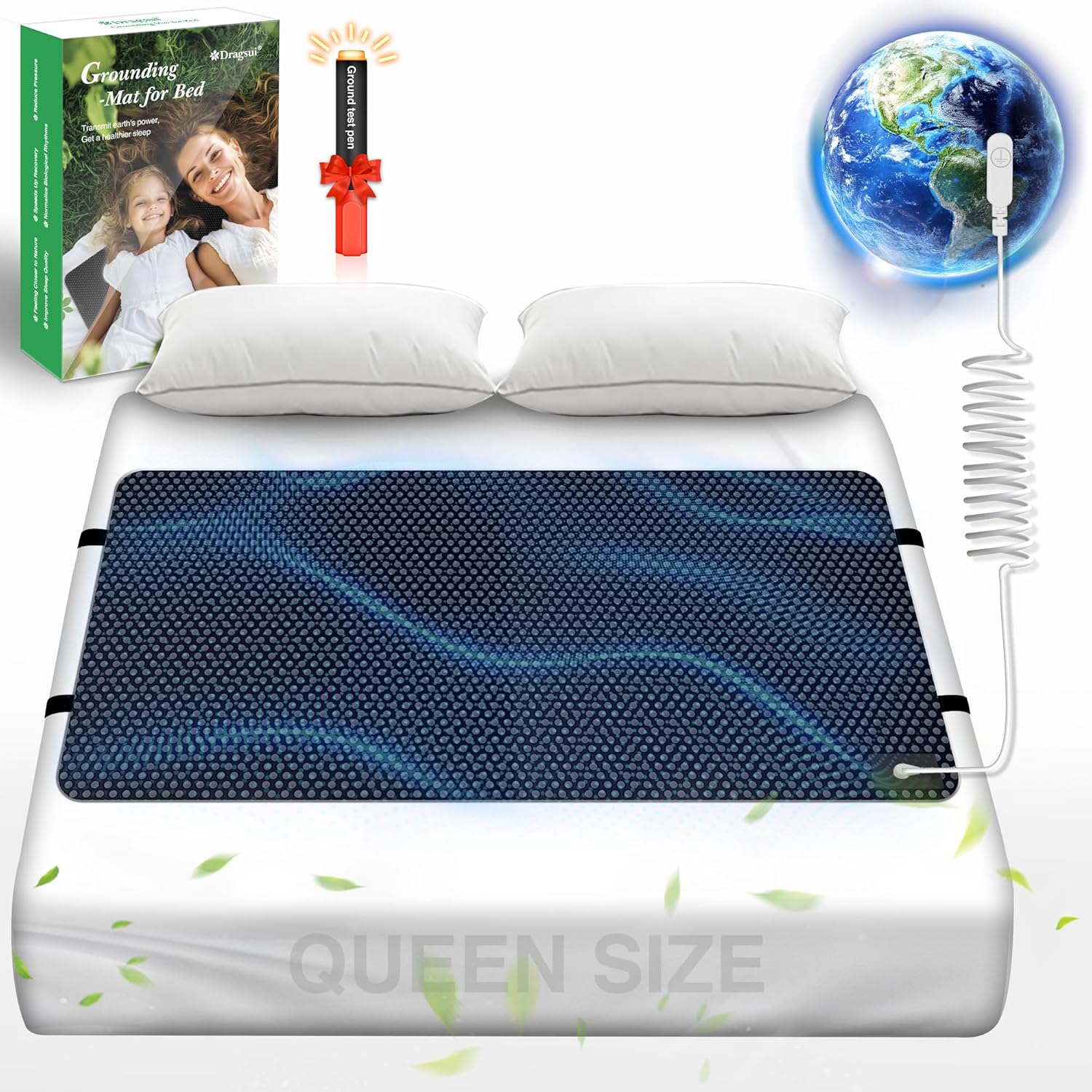 Grounding Mat for Bed, Anti-Slip PU Leather Grounded Pad