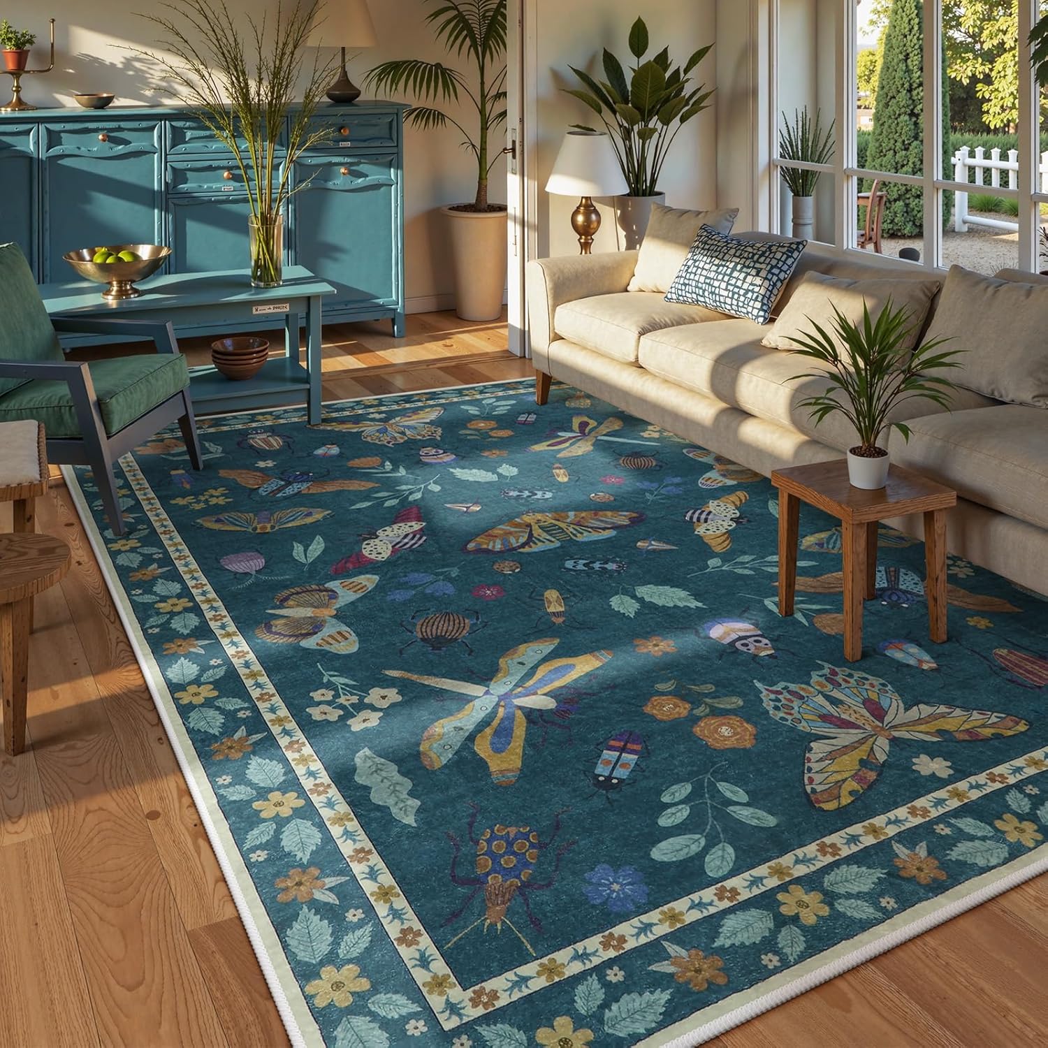 Lahome Insect Print Washable 6x9 Area Rug for Living Room