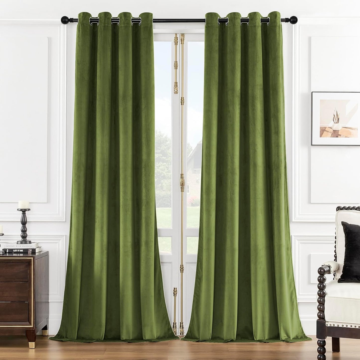 SMILETIME Green Velvet Curtains 96 in Long for Living Room