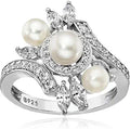 Platinum-Plated Sterling Silver Freshwater Pearl Bypass Ring - Size 9