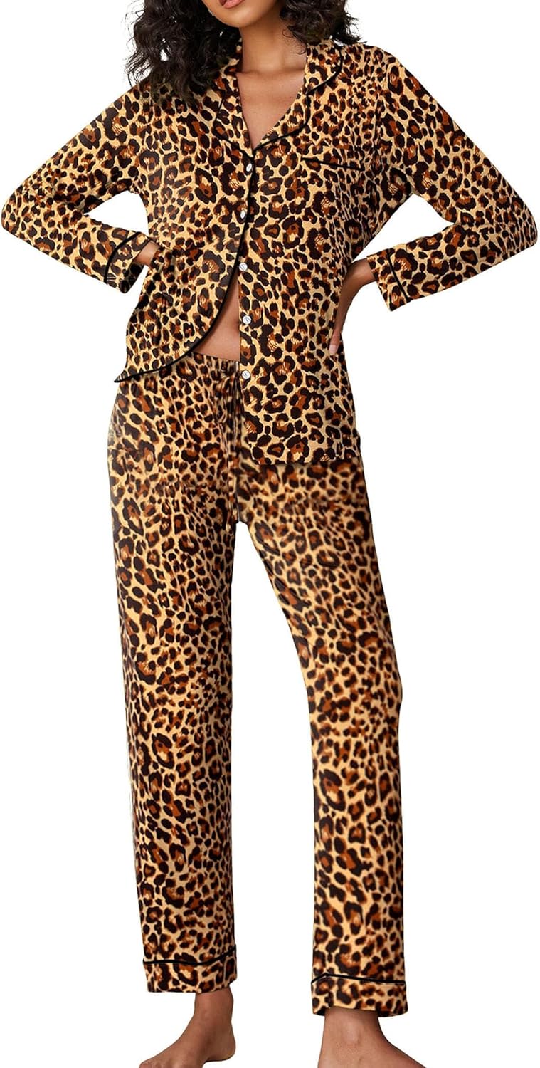 Ekouaer Pajamas Women's Long Sleeve Sleepwear Soft Button Down Set