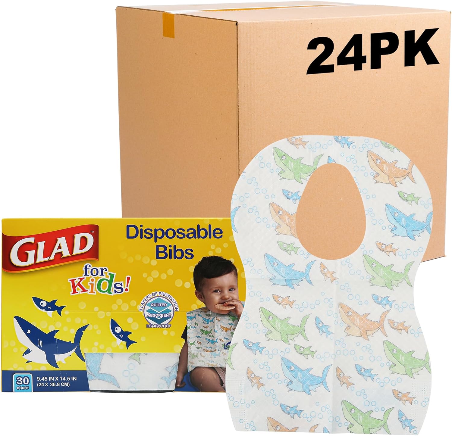 Cute Shark Design Disposable Bibs 24x30 Pack