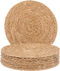 GENMOUS Round Water Hyacinth Placemats Set - Natural Boho Style
