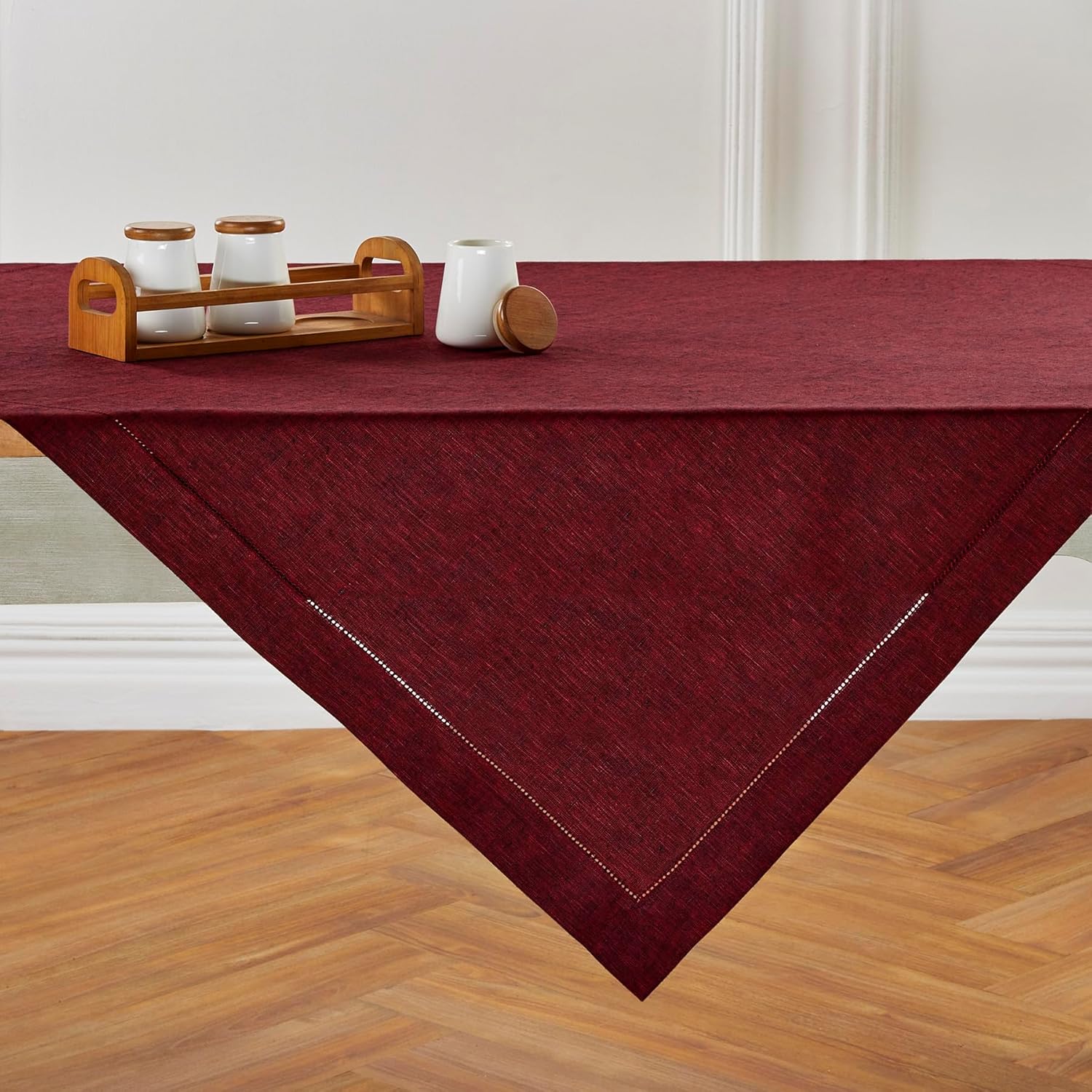 Pure Linen Red Garnet Tablecloth 52 x 52 Inch for Holidays