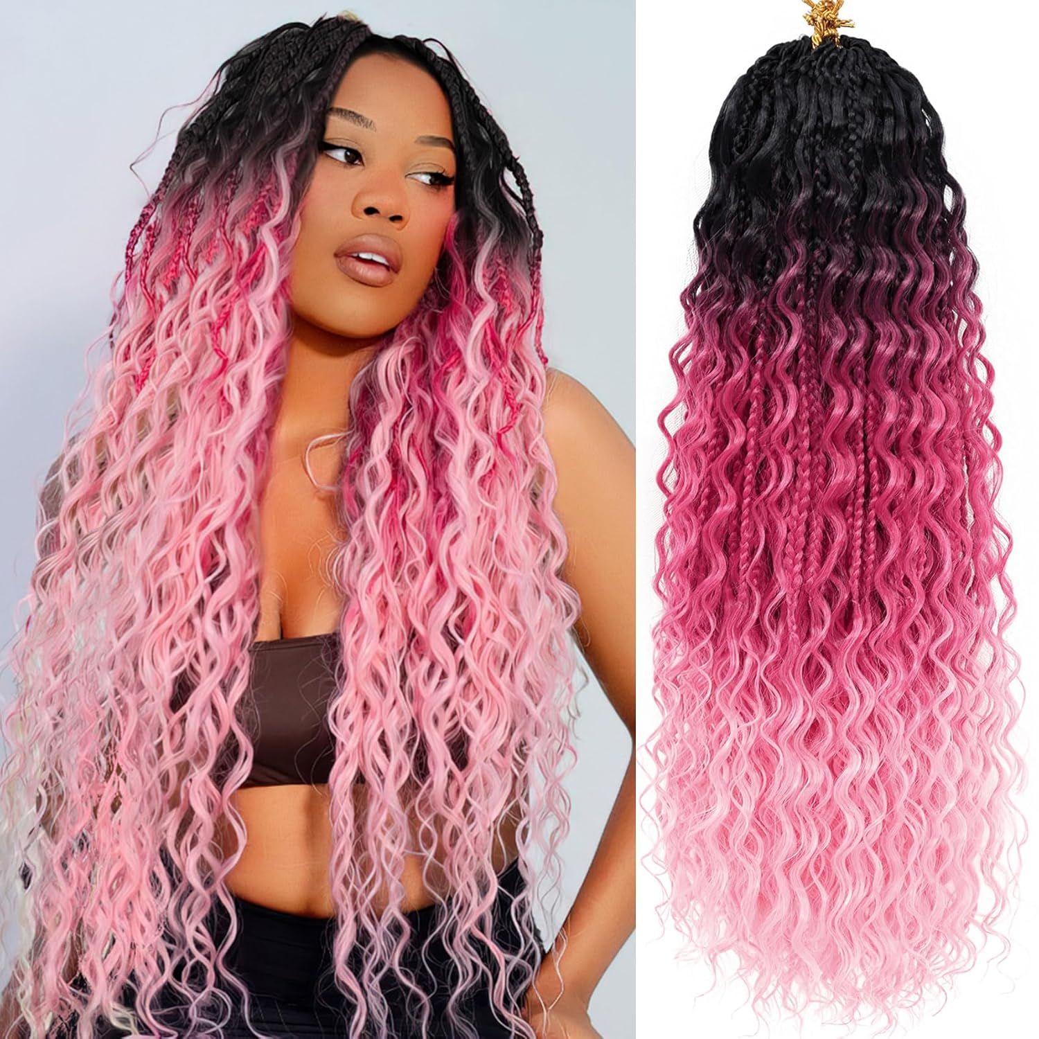 Goddess Box Braids Crochet Hair Ombre Pink for Stylish Looks