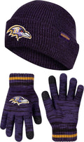Ultra Game NFL Super Soft Marl Knit Winter Beanie with Touch Gloves on