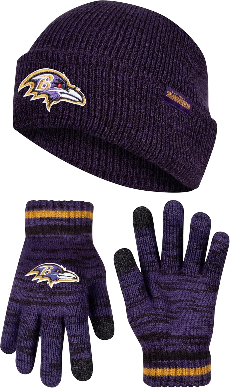 Ultra Game Youth NFL Official Super Soft Knit Beanie and Gloves