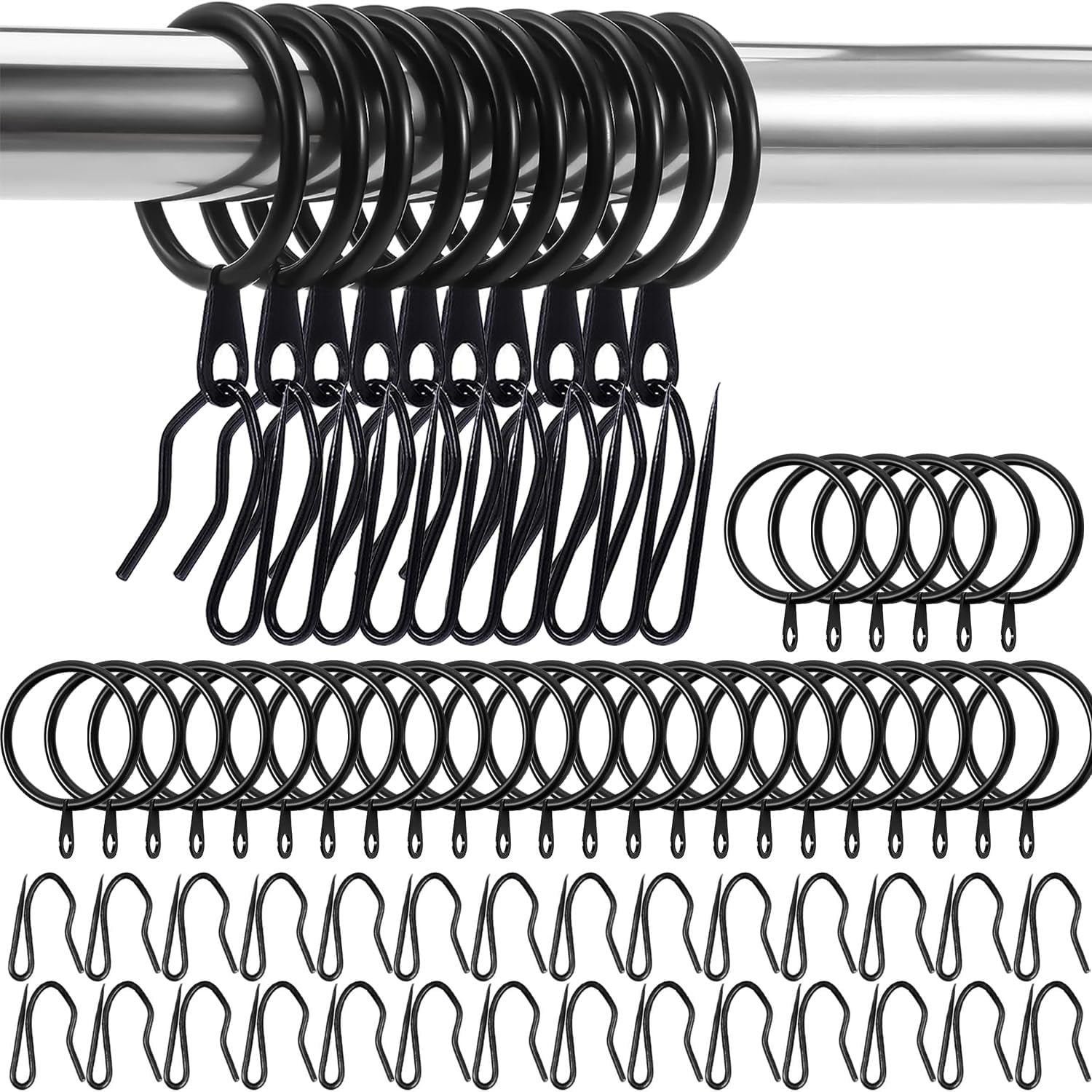 Securely Hang Curtains with 30 Metal Rings & Hooks!