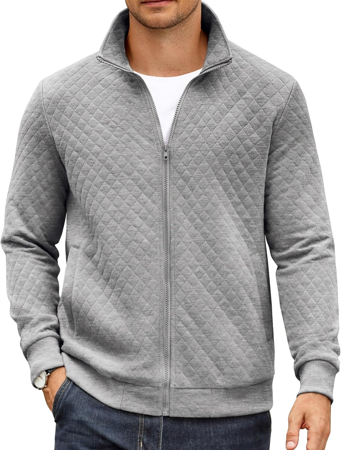 COOFANDY Mens Zip Up Sweatshirt Mock Neck Quilted Jacket Review