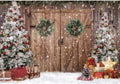 10x8FT Polyester Christmas Rustic Barn Wood Door Backdrop - Photo
