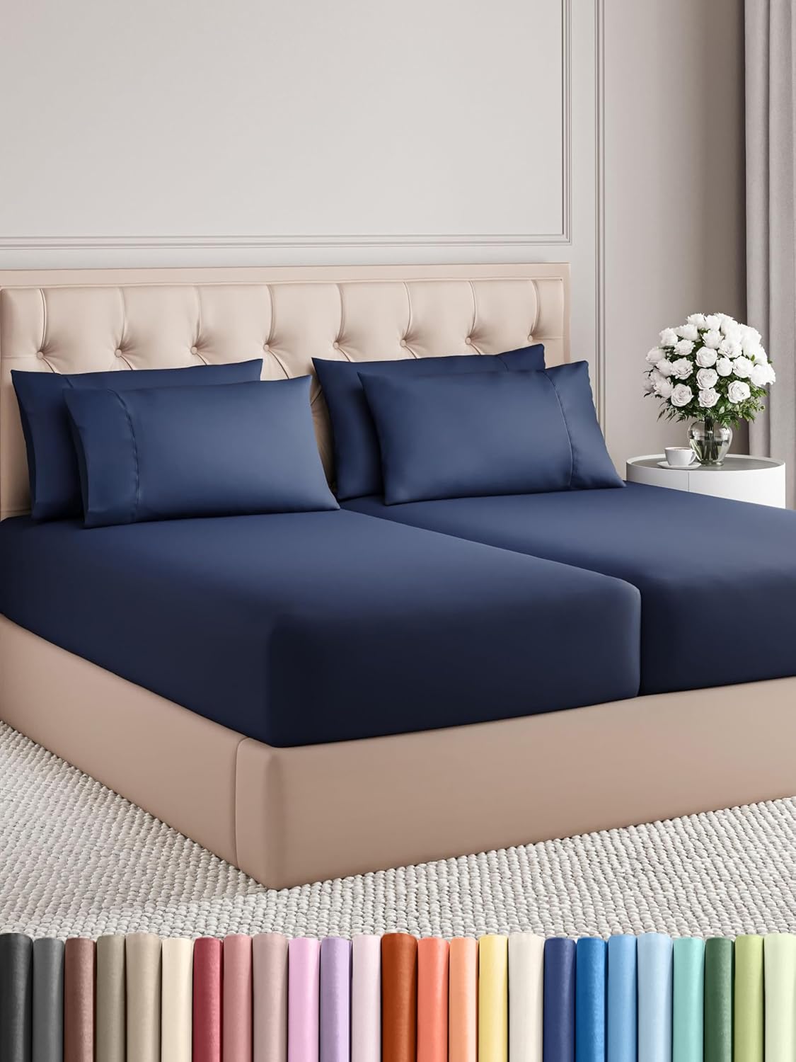 Split King 7 Piece Sheet Set - Luxury Cooling Sheets for Comfort