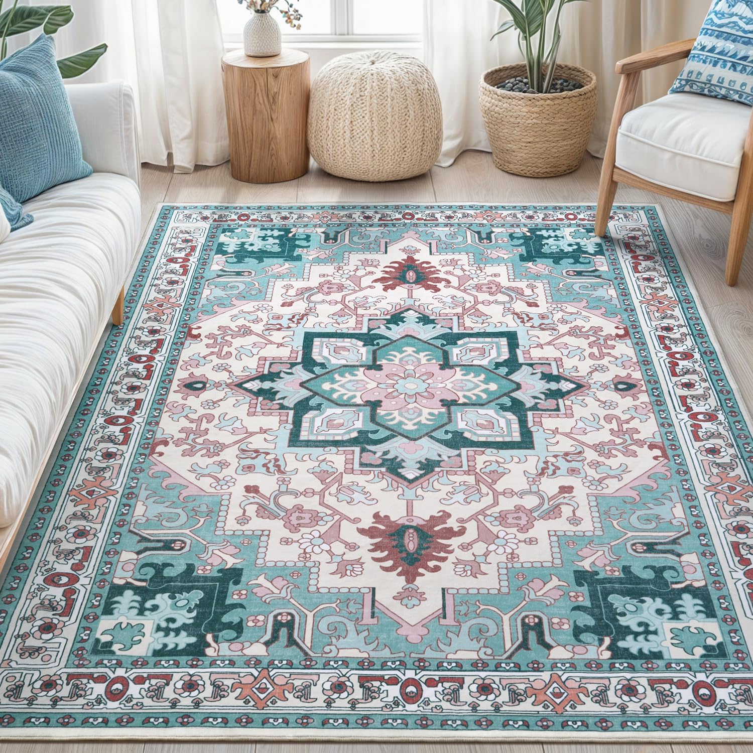 Vintage Washable 5x7 Area Rugs for Living Room and Bedroom