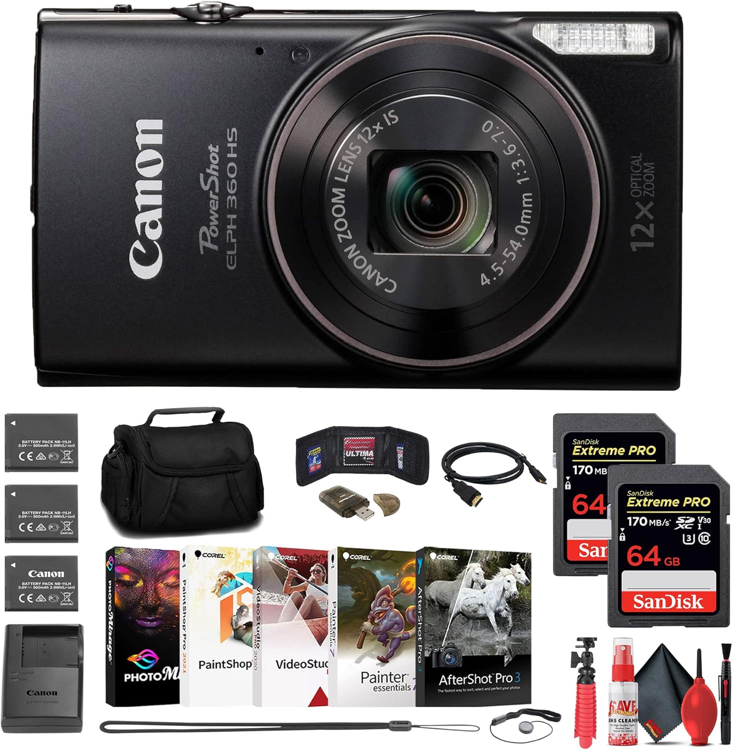 Canon PowerShot ELPH 360 HS Digital Camera with Accessories