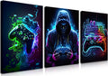 BGFCE Cool Gaming Canvas Wall Art Set of 3 - Neon Gamepad Prints