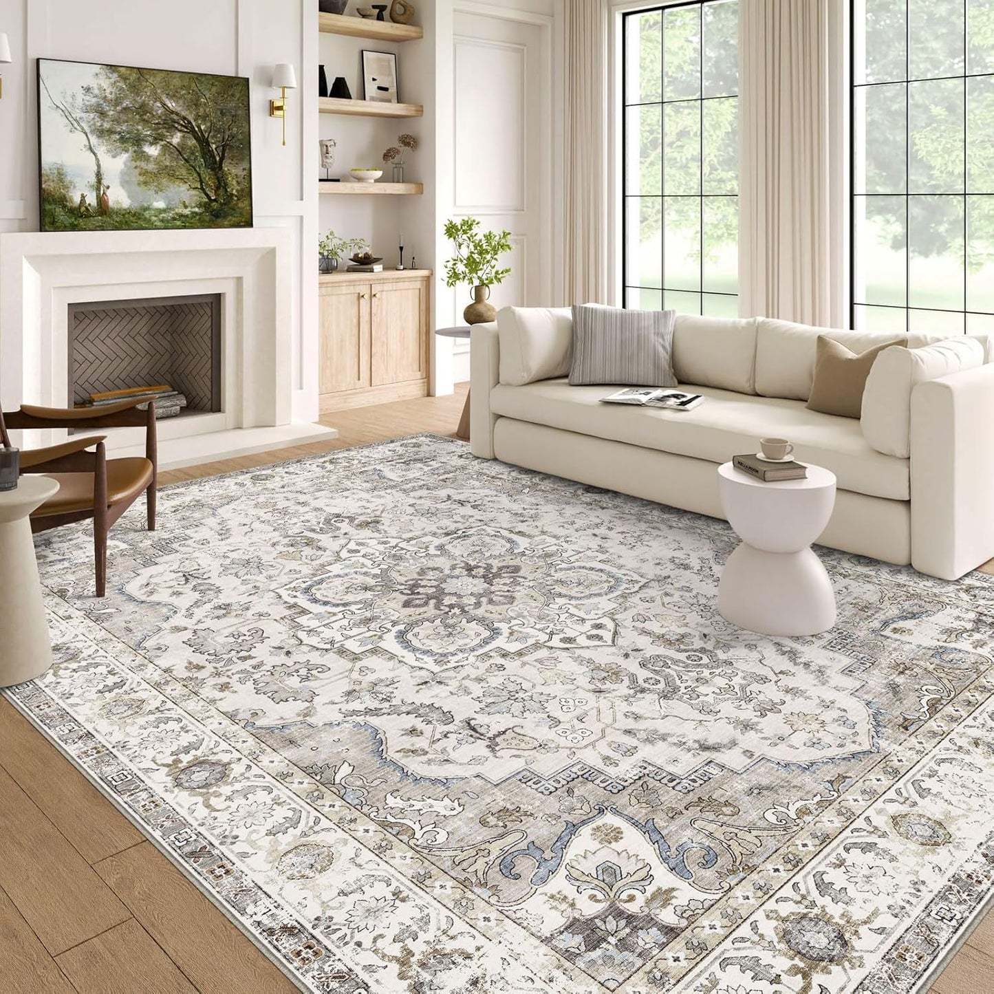 Washable Area Rug 5x7 for Living Room - Soft Vintage Design