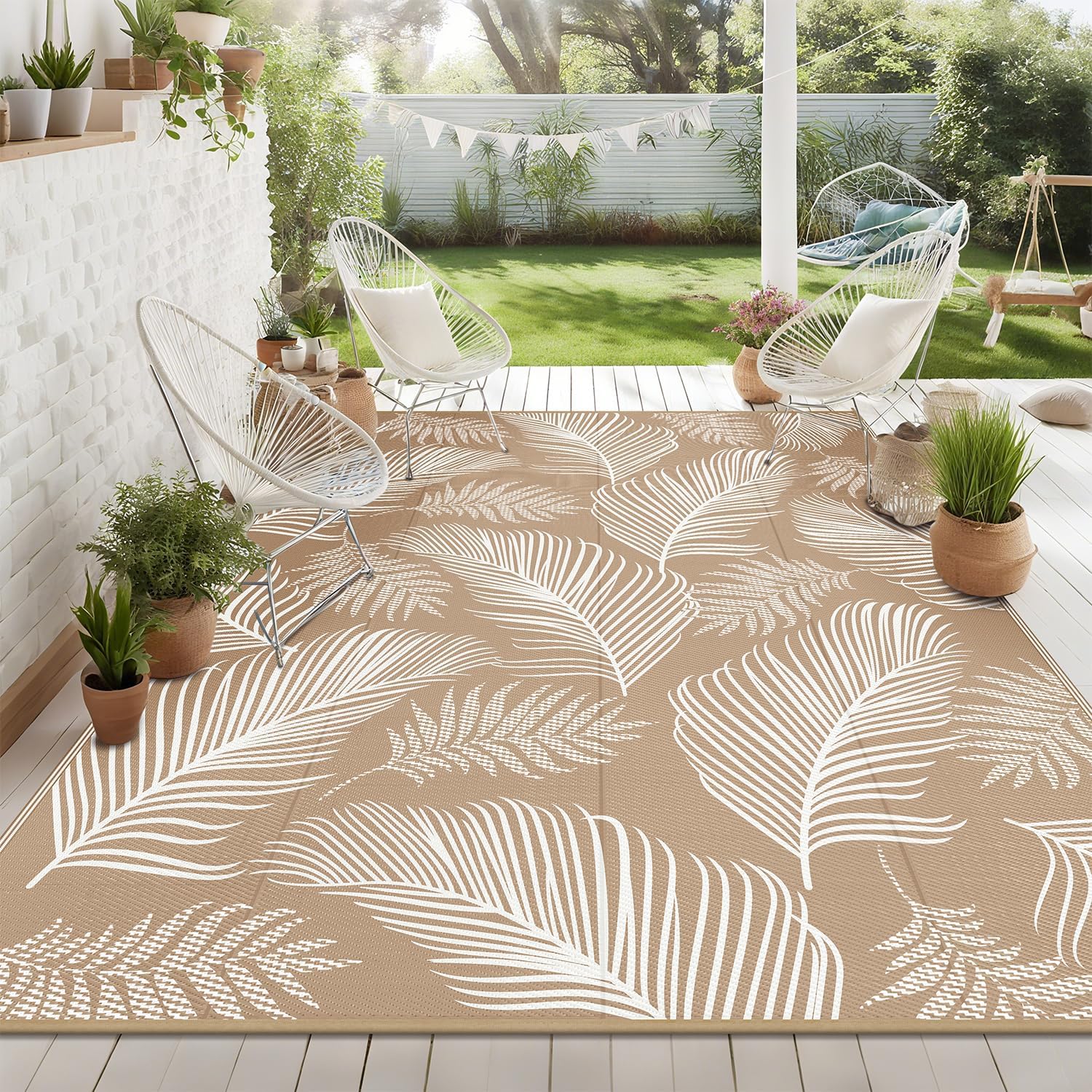 Pauwer Waterproof Outdoor Rug 10x14 for Patio and Camping