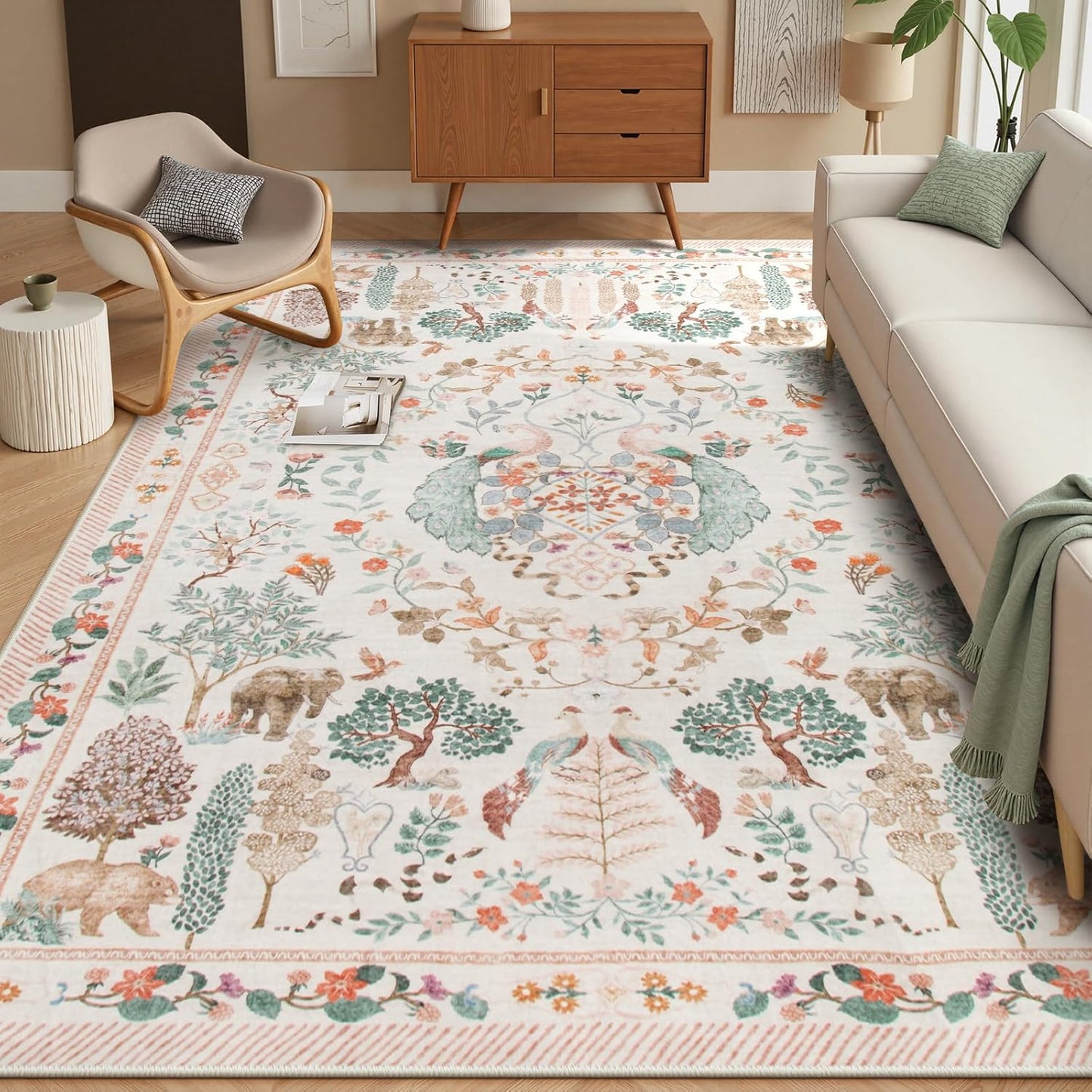 Moynesa Floral Washable 8x10 Rugs for Cozy Living Spaces