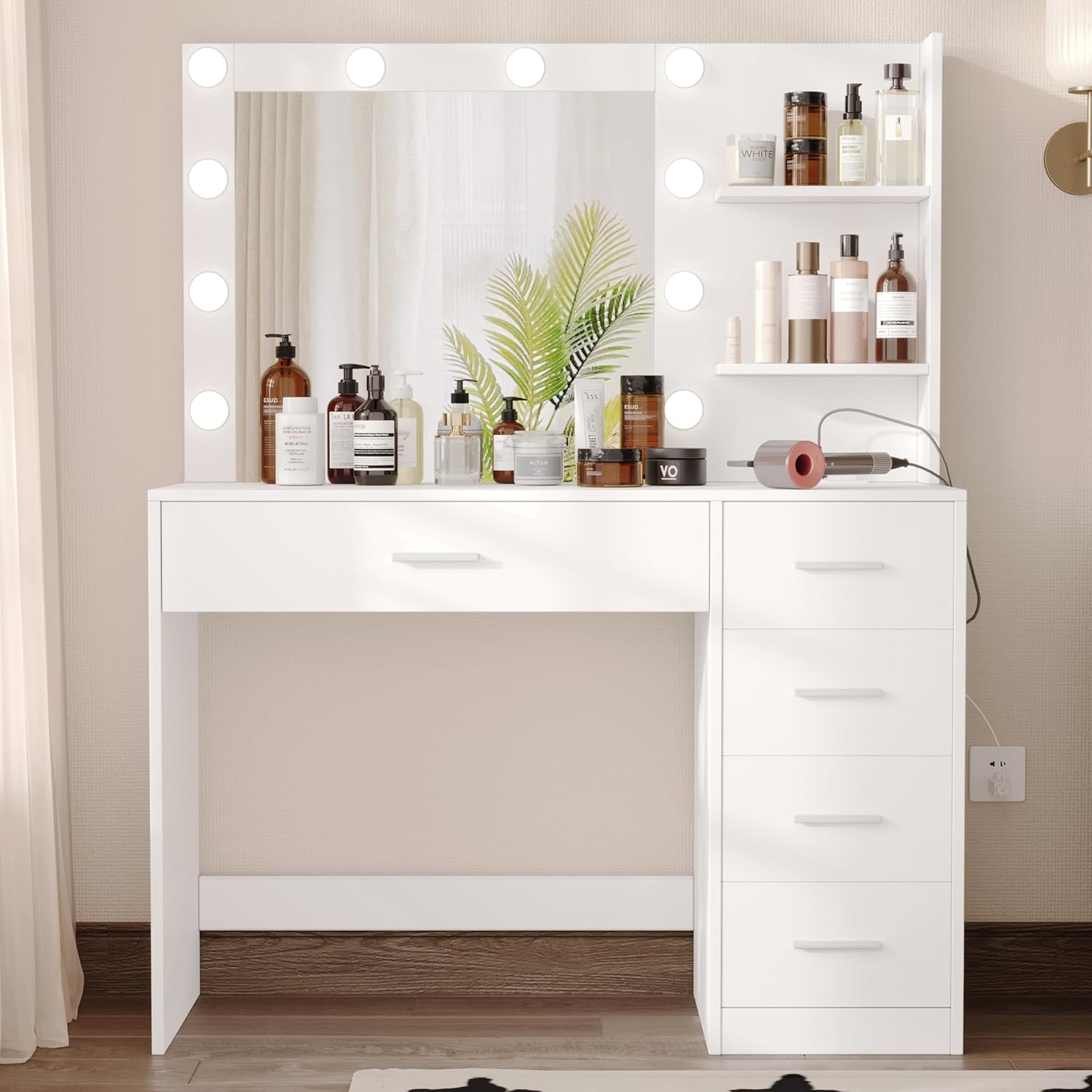 Rovaurx Makeup Vanity Desk with Adjustable Lighting