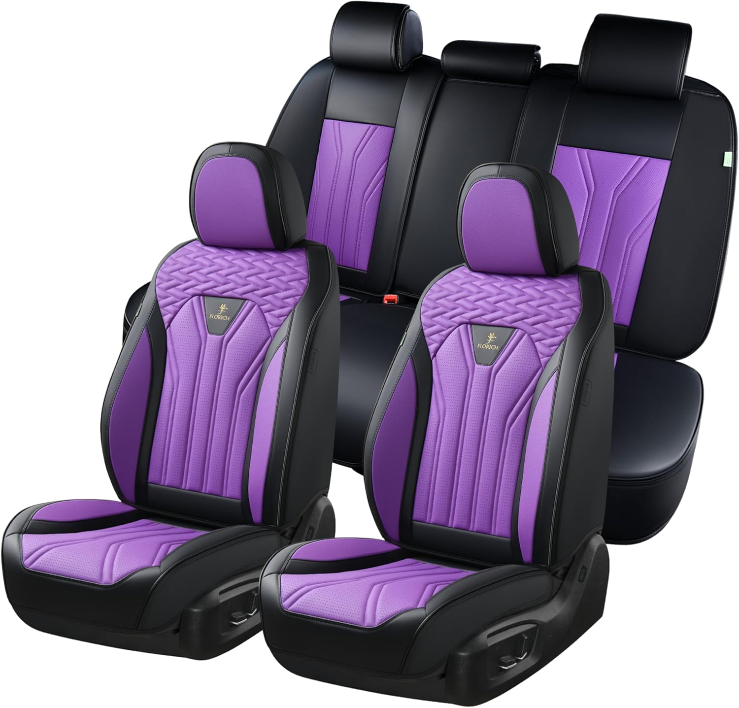 FLORICH Automotive Seat Covers Full Set for 5 Seats in Purple & Black