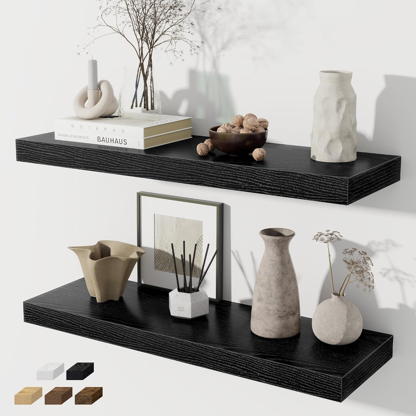 Stylish Black Floating Shelves Set of 2 for Home Decor