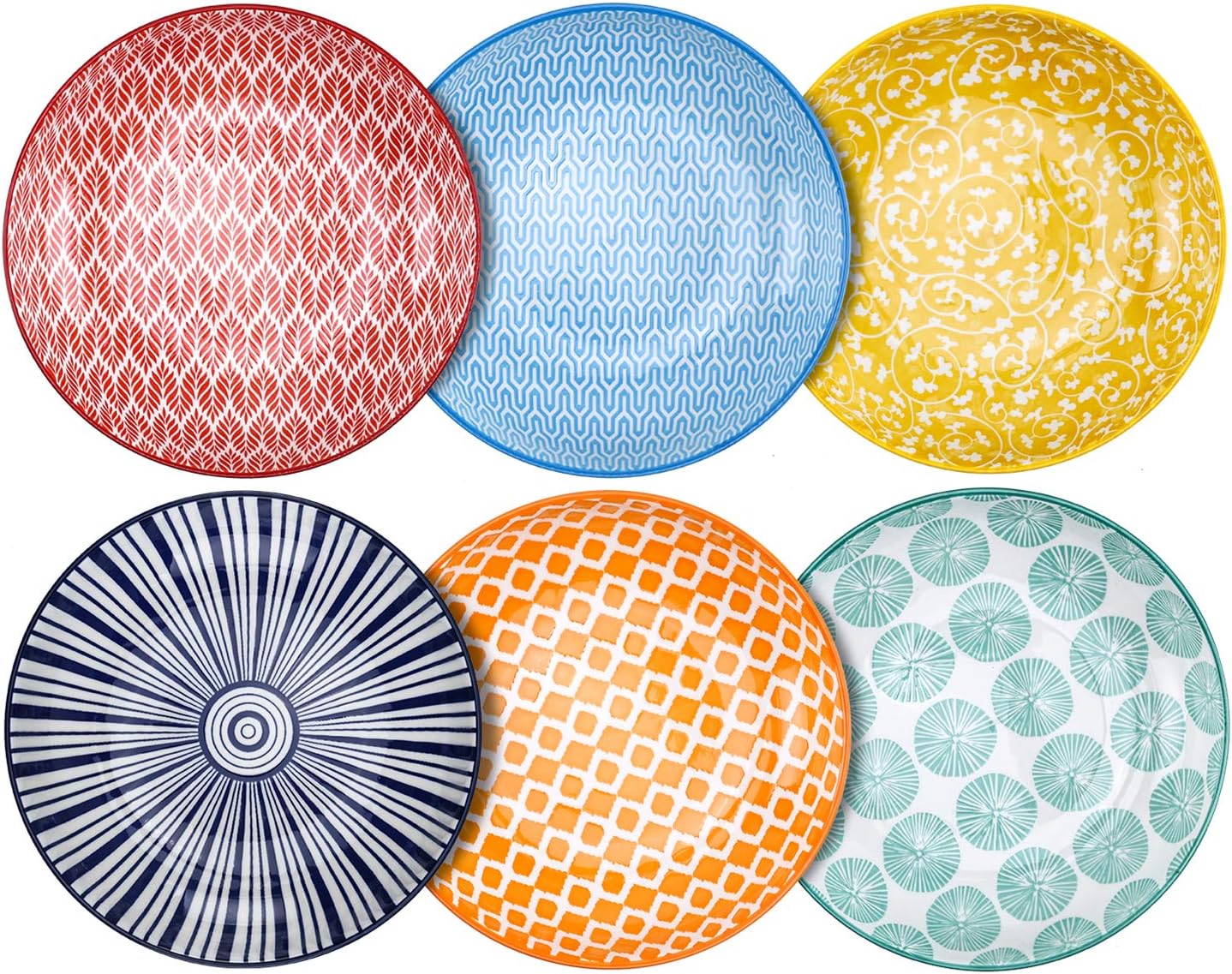 Selamica Porcelain Salad Pasta Bowls Set of 6 Assorted Colors
