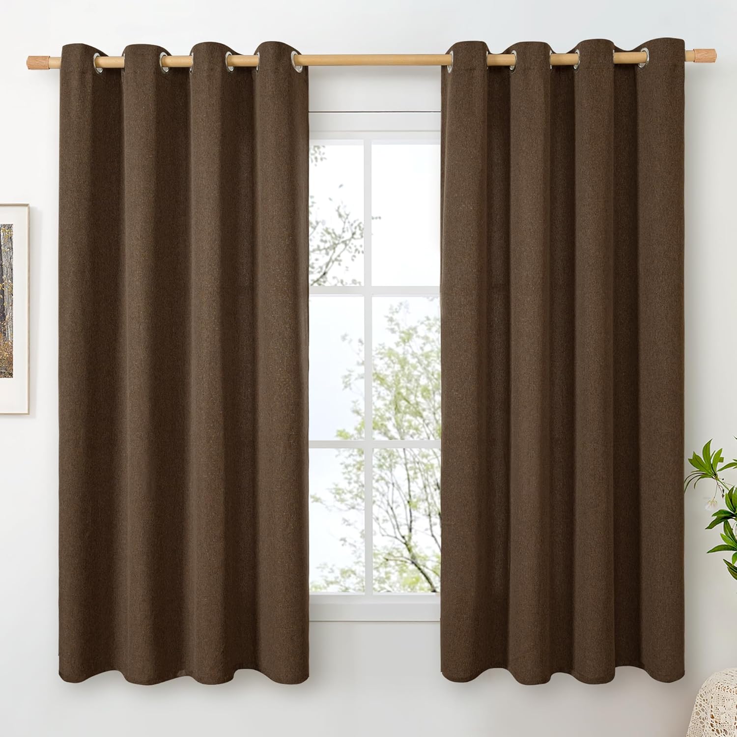 BGment Brown Linen Curtains for Living Room 63 Inch Length