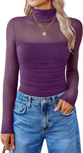 Women Long Sleeve Mesh Turtle Neck Bodysuit - Sleek Shapewear