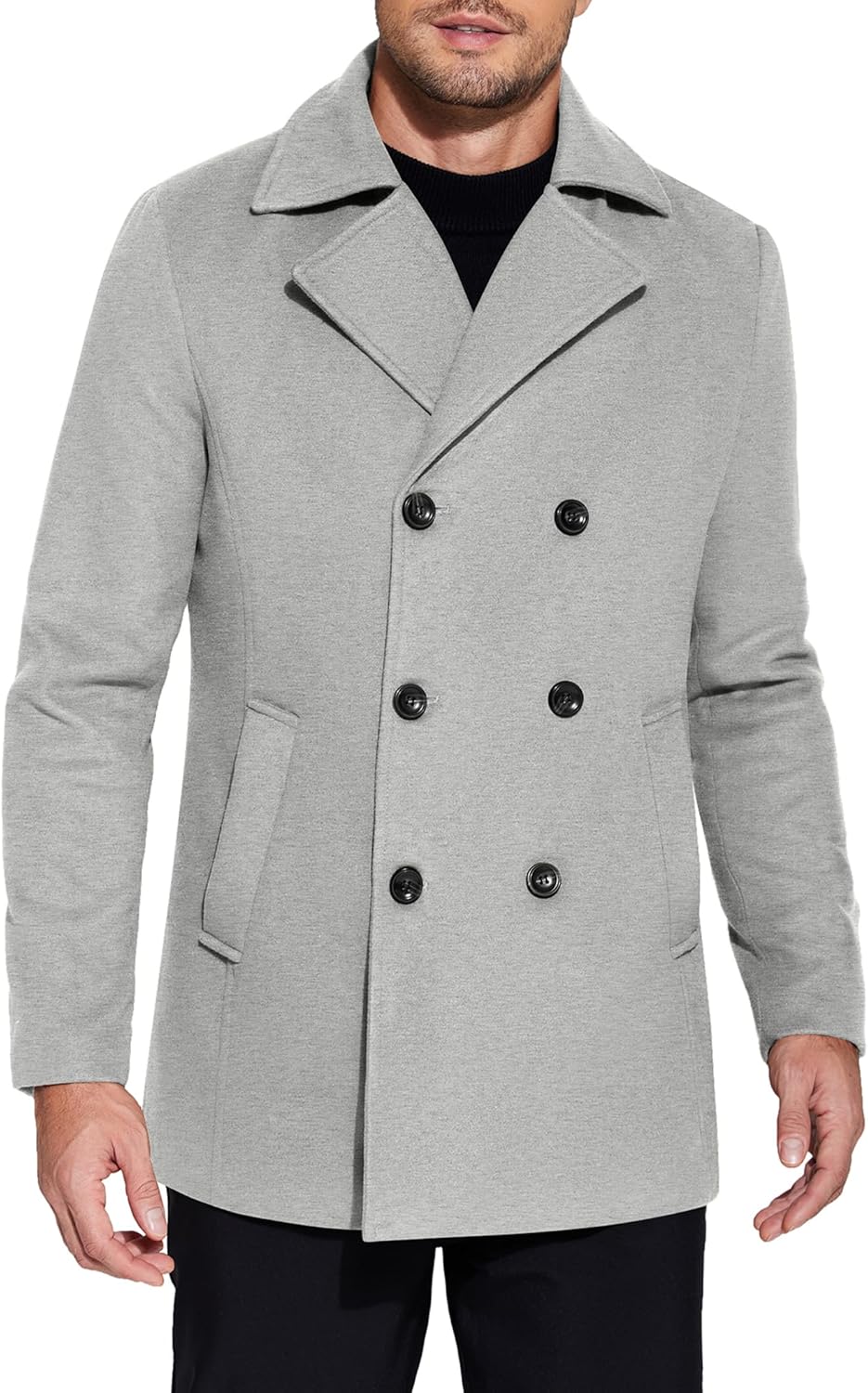 COOFANDY Men's Double Breasted Pea Coat for Winter Style