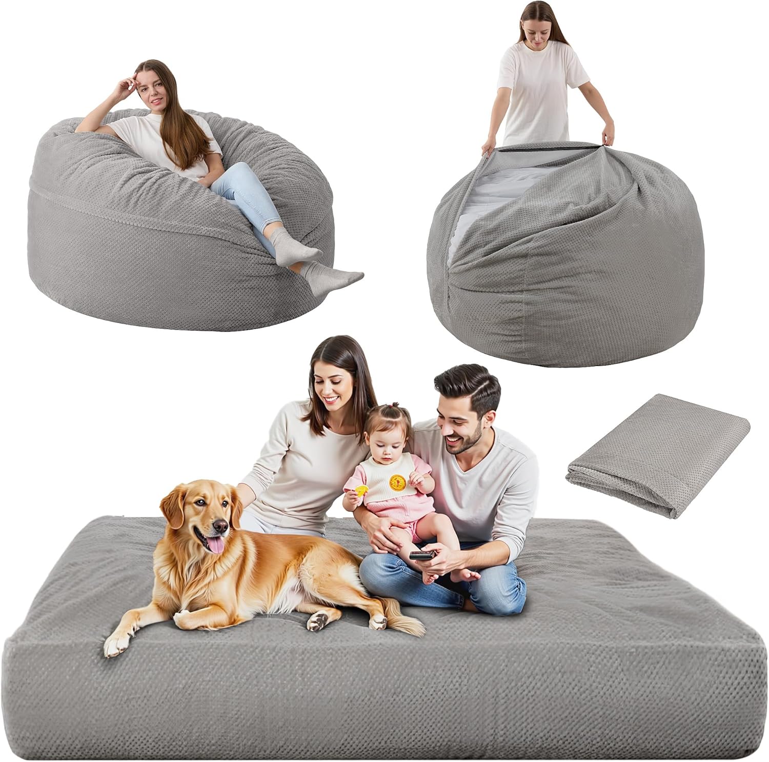 Ultra Soft Chenille Convertible Bean Bag - Grey