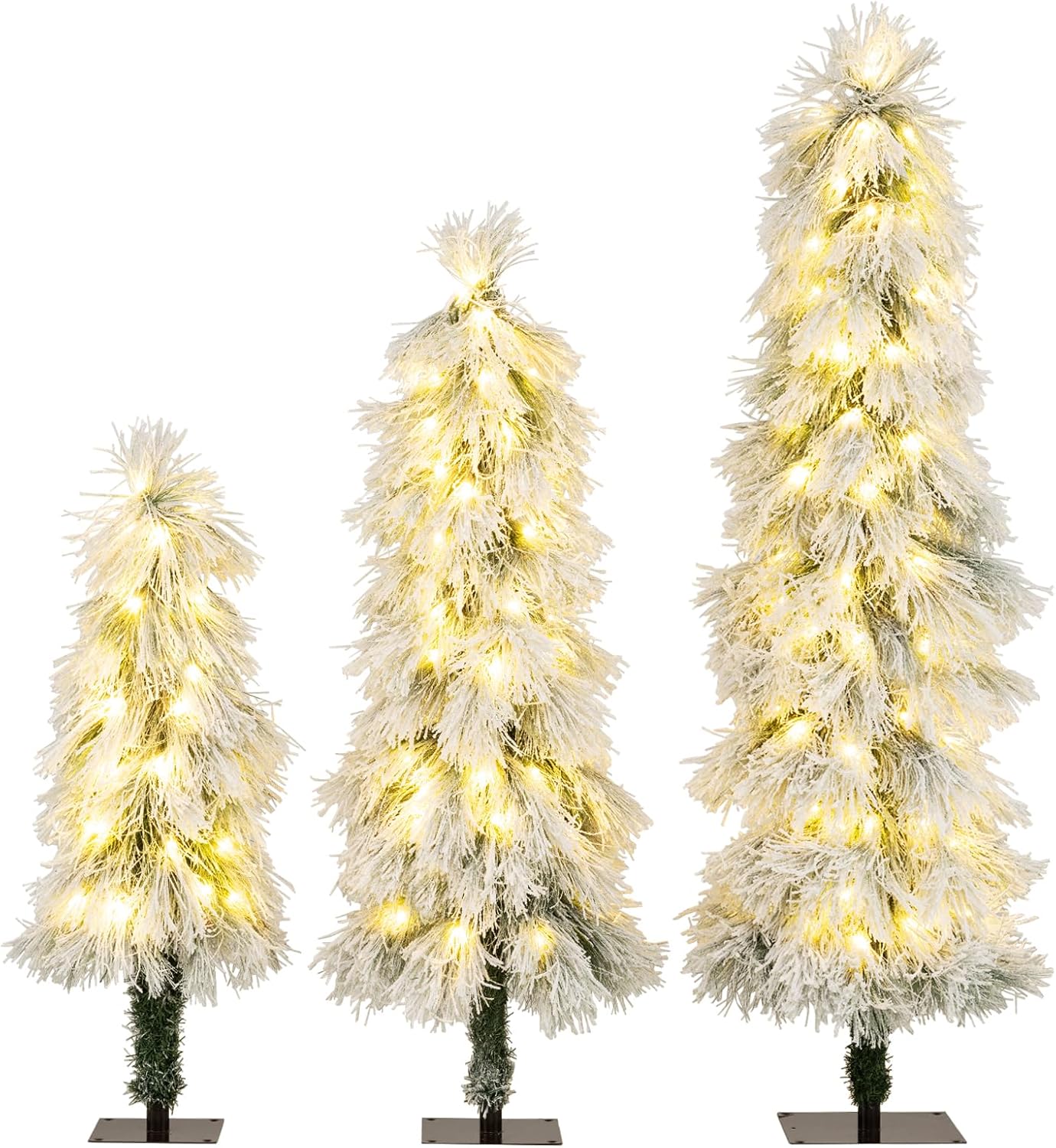 Goplus Pre-Lit Snow Flocked Christmas Tree Set of 3 for Holidays
