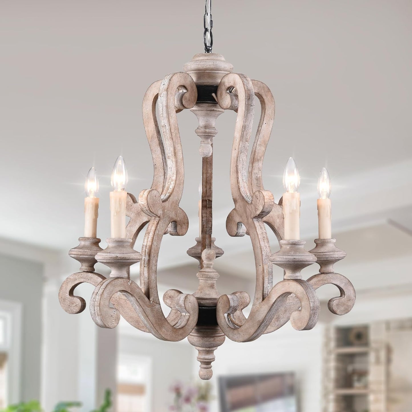 Farmhouse Weathered Wood Chandelier for Elegant Home Lighting