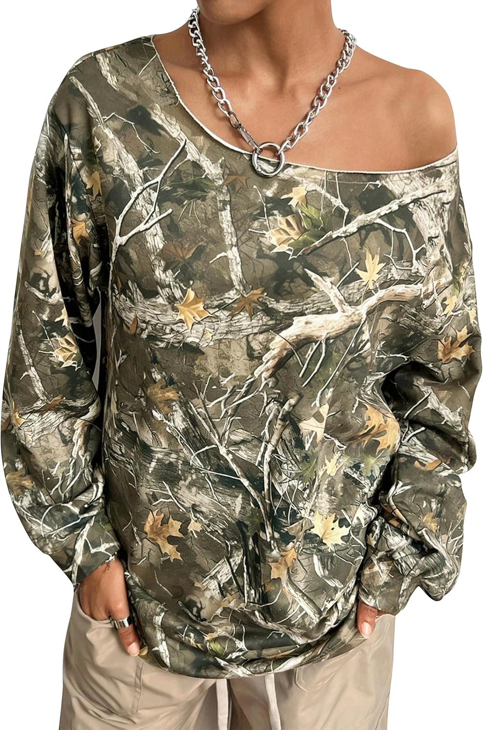 Maple Leaf Camo Off Shoulder Hoodie by TERIVEEK
