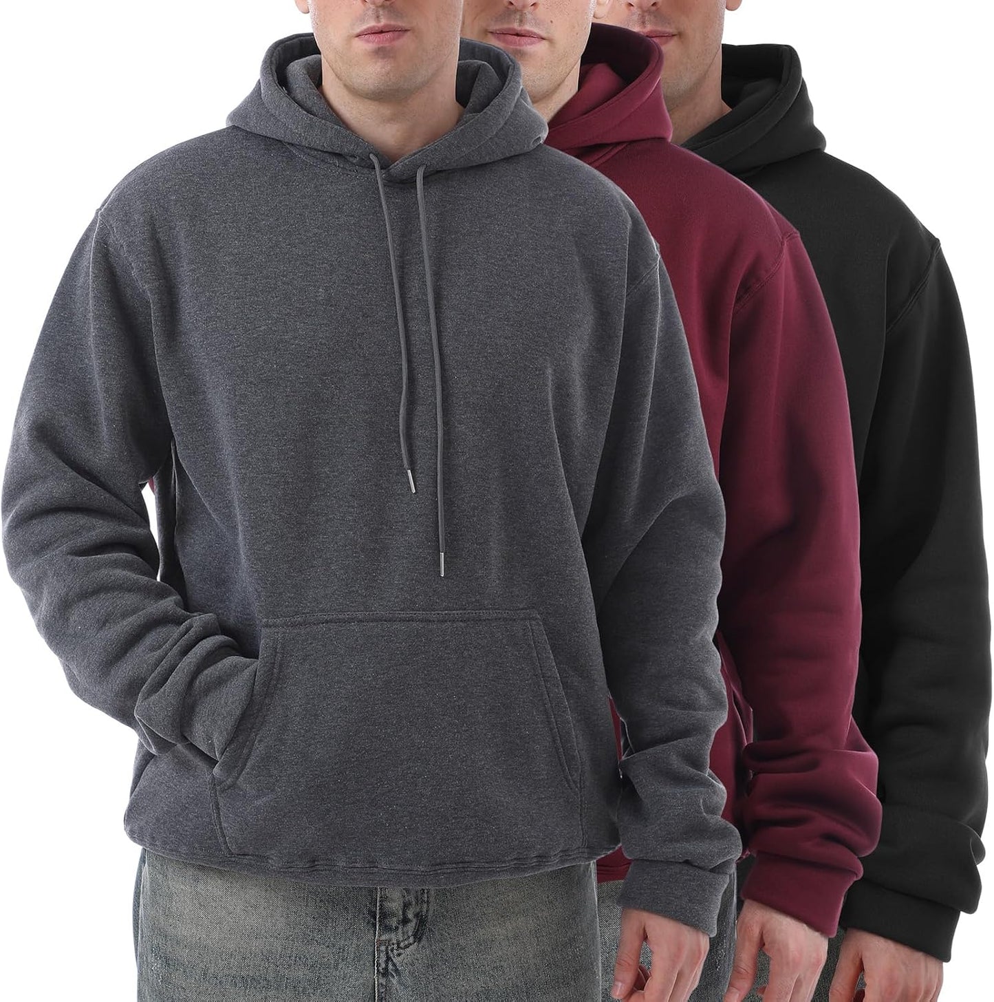 Men's Lightweight Fleece Pullover Hoodie 3 Pack for All Sizes