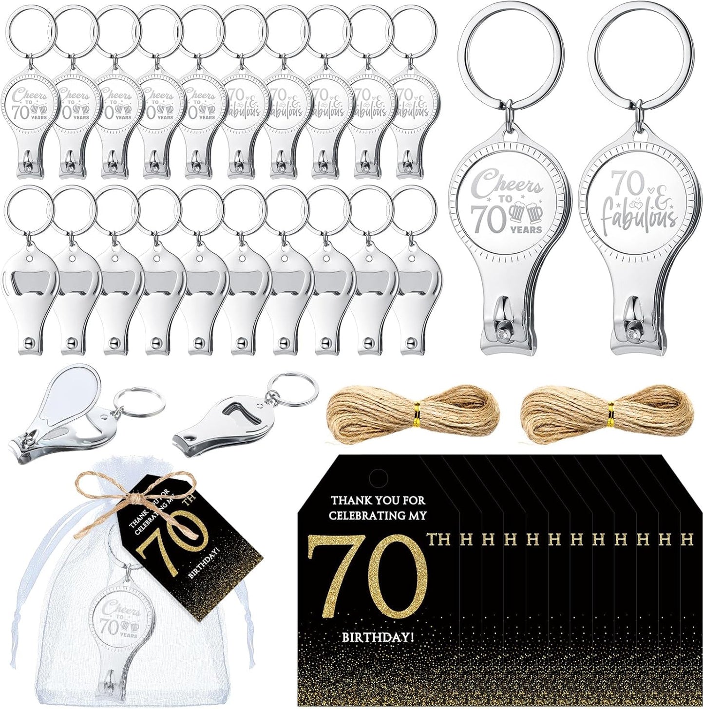 70th Birthday Party Favors Set with Bottle Openers and More