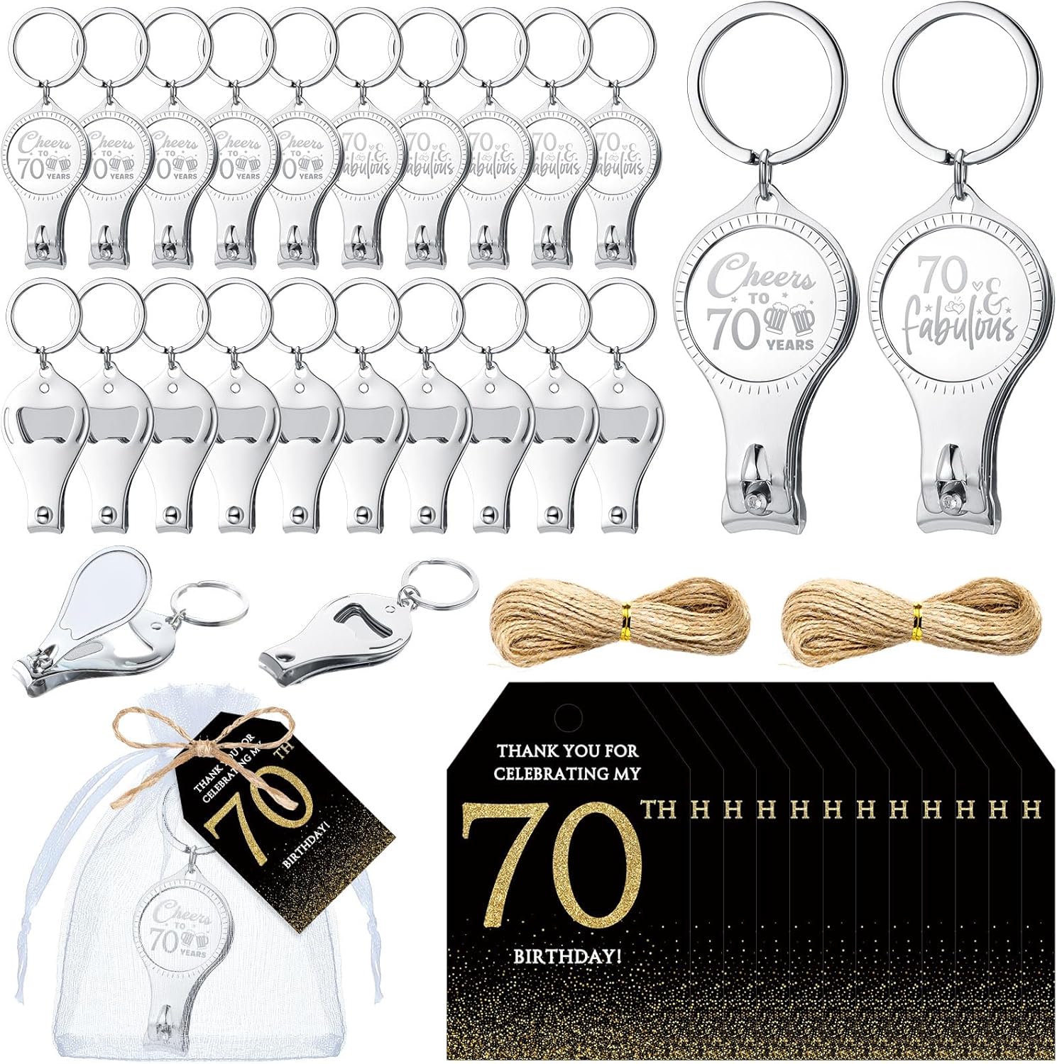 70th Birthday Party Favors Set with Bottle Openers and More