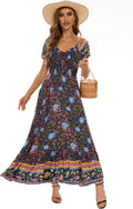 Women's Floral Rayon Maxi Dress - Flowy Boho Off-Shoulder Style