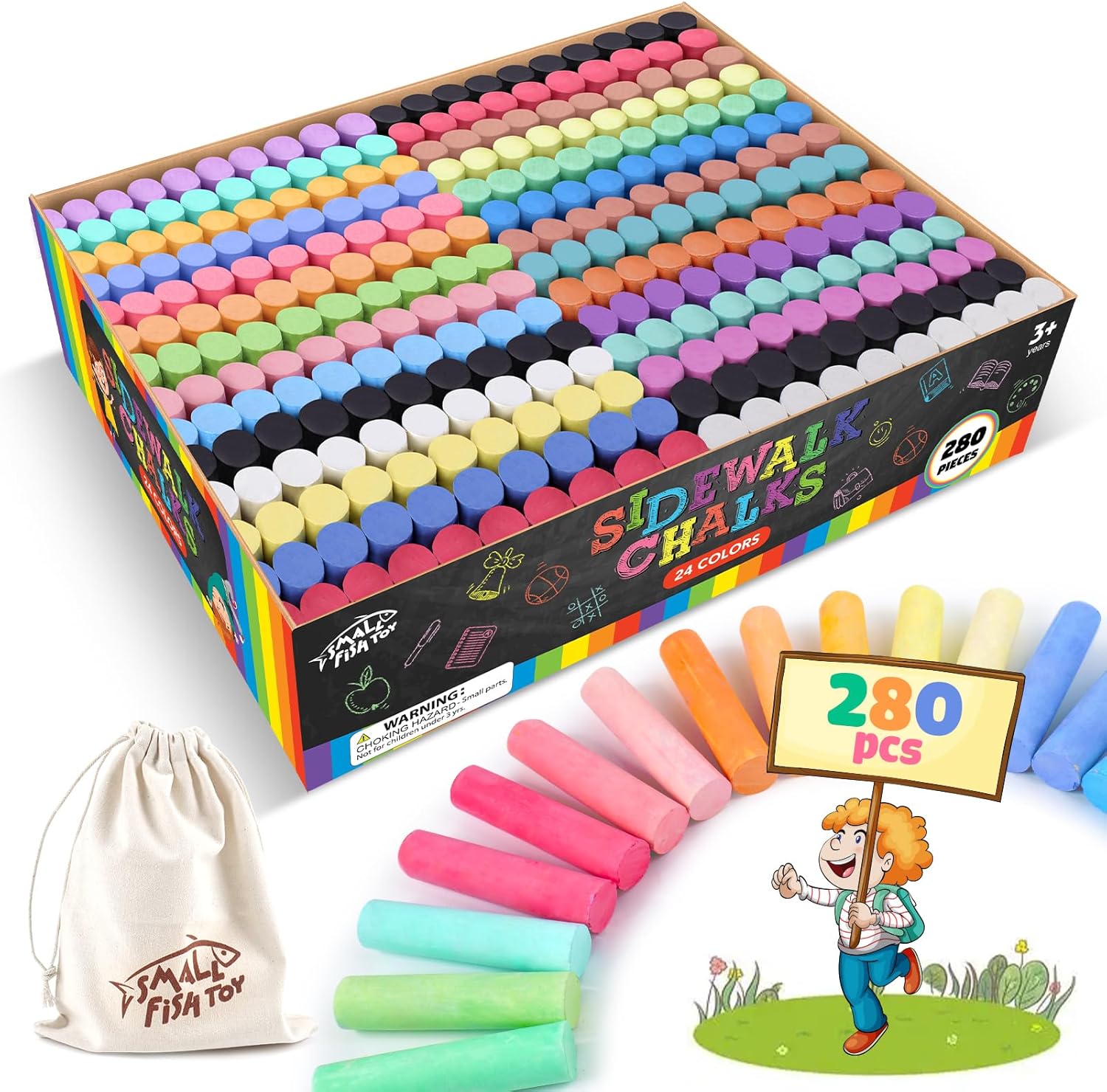 280PCS Washable Jumbo Sidewalk Chalk Set for Kids Outdoor Fun