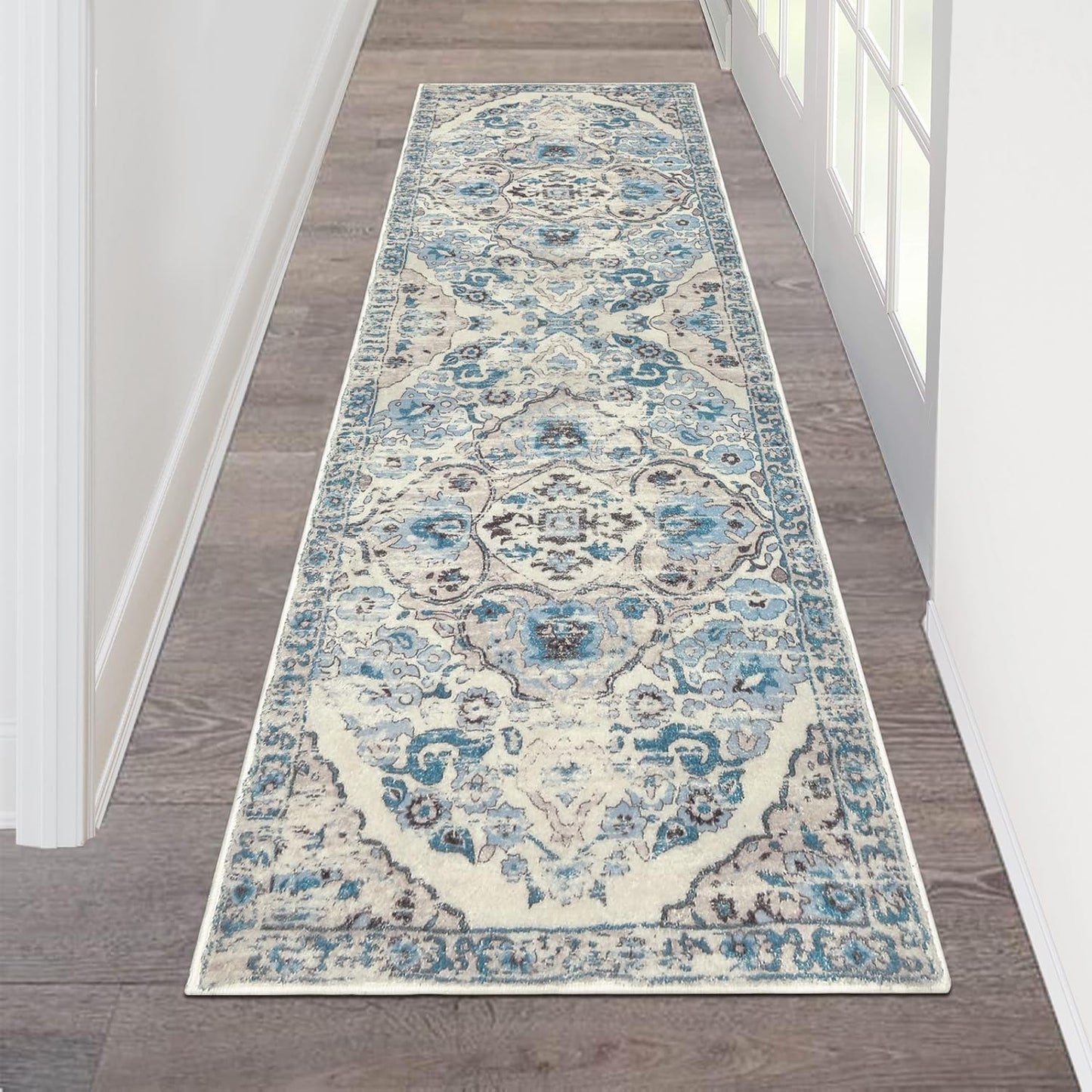 HEBE Hallway Runner Rug 2ftx6ft Vintage Distressed Non Slip