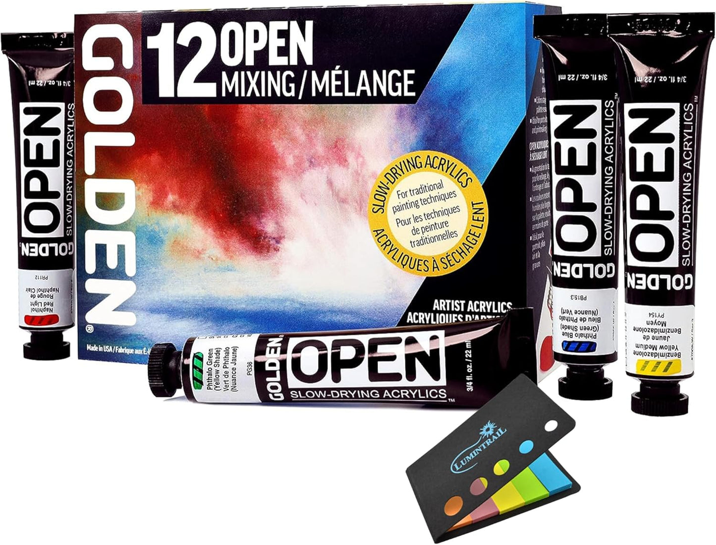 Golden OPEN Acrylic Paint Set - Slow Drying 12-Color Mixing Set