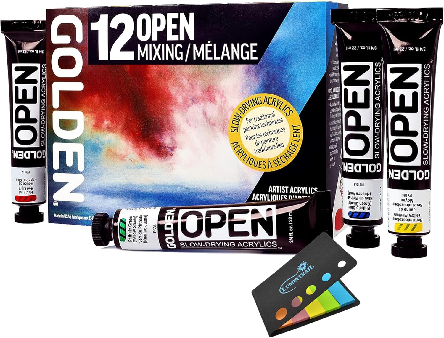 Golden OPEN Acrylic Paint Set - Slow Drying 12-Color Mixing Set