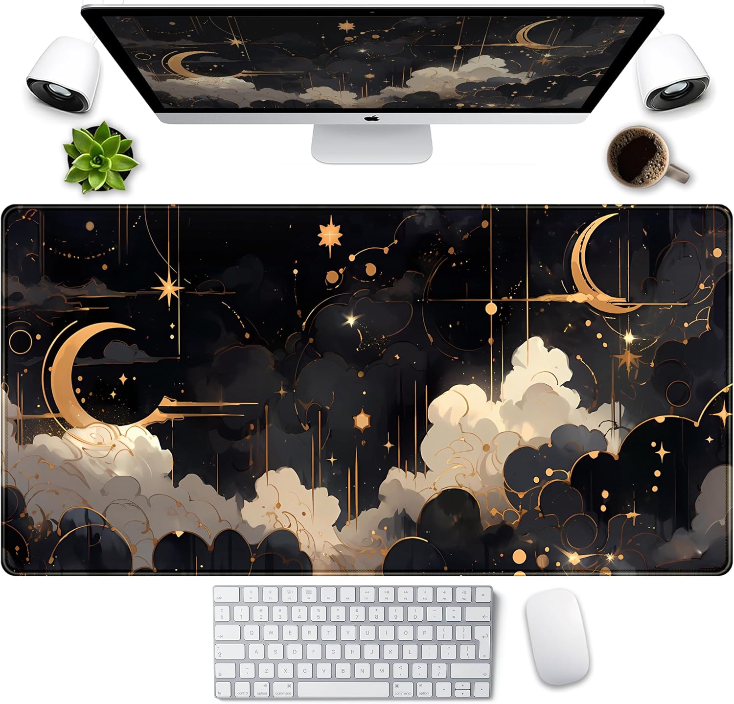 Large Black & Gold Celestial Gaming Mouse Pad - Desk Decor Power! LuckyCow