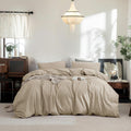 FOSSA Duvet Cover Set 100% Washed Cotton Linen Feel King - Super Soft